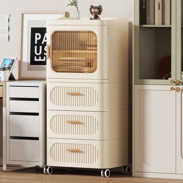 【AOTTO】42面寬雙開附輪四層抽屜收納櫃(收納櫃 抽屜櫃 置物櫃 櫥櫃 邊櫃)