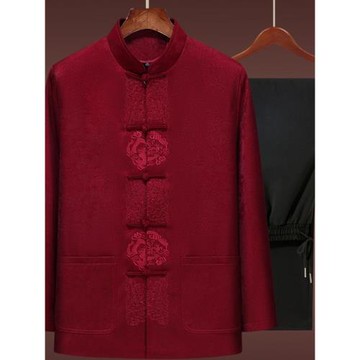 中國風中老年唐裝男士生日宴會過壽爺爺衣服春秋款外套冬季爸爸裝