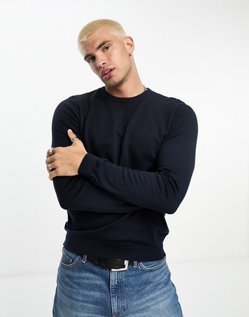ASOS DESIGN knitted cotton essential jumper in navy