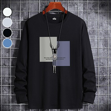 男長T恤 韓版鹿頭印花修身大尺碼休閒長袖上衣(4色) 現+預【NZ762002】