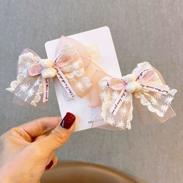 🥇金牌賣家 可開統編💎日韓可愛小熊蝴蝶結鴨嘴夾兒童甜美新款可愛女童髮卡公主蕾絲髮飾