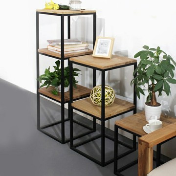 美式復古鐵藝實木花架支持定制簡約工業風置物架展示架客廳陽臺多層盆景架