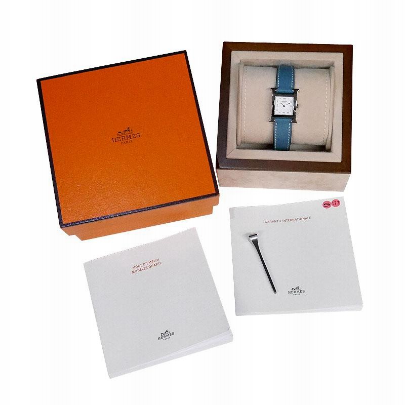 付属完備 / 極美品】HERMES エルメス Hウォッチ HH1.210 白文字盤 ブルー 水色 ライトブルー レザーベルト レディース 腕時計  ホワイト | LINEショッピング