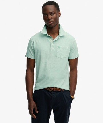 Superdry Men's Classic Cotton Linen Polo Shirt Green Size: XL