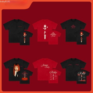 Kpop JENNIE紅寶石純棉T賉 純棉T賉 美式水洗oversize短袖 厚磅寬鬆短T 韓版落肩
