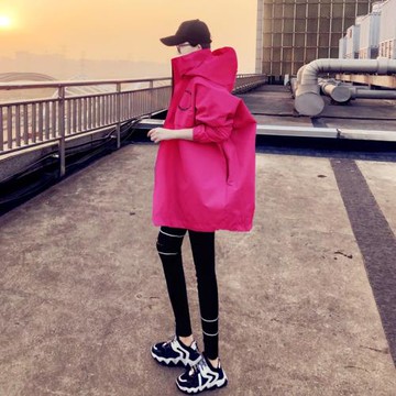 玫紅色風衣沖外套女款2025秋季新款爆款春秋韓版時尚寬松潮牌