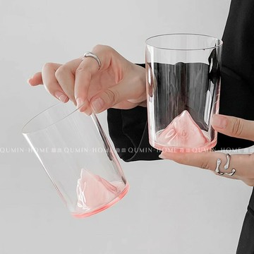 粉色觀山杯小眾設計簡約山脈玻璃水杯雞尾酒杯雪山杯子威士忌杯女