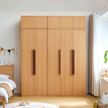 林氏木業趣味兒童原木色2M五門衣櫃KW1D+3D(附頂櫃)-(H014364717)