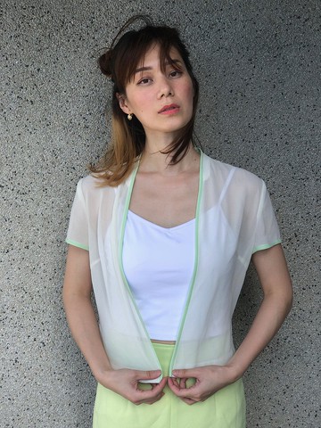 青綠滾邊透膚罩衫