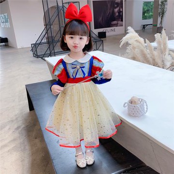 秋冬新款兒童白雪公主裙萬圣節迪士尼snow white cos幼兒園禮服裙