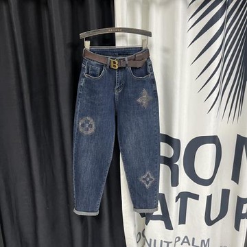 百搭顯瘦哈倫牛仔褲女2025春季新款歐洲重工燙鉆高腰顯瘦老爹垮褲