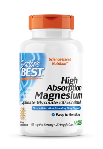 Doctor's Best High Absorption Magnesium Lysinate Glycinate 120 Veggie Caps
