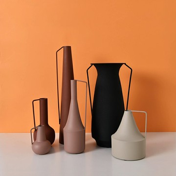 北歐極簡莫蘭迪磨砂金屬花瓶軟裝插花器樣板間客廳電視柜民宿擺件