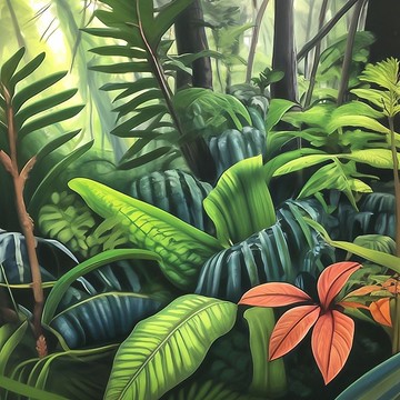 熱帶植物繪畫、植物牆藝術、牆面裝飾、廚房裝飾