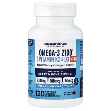 OceanBlue, Professional, Omega-3 2100® with Vitamin K2 & D3 Minis, Orange, 120 Softgels