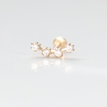 14K 微笑四花鑽鎖珠耳環 (前鎖 平底 圓餅) (單個) 碰水不褪色