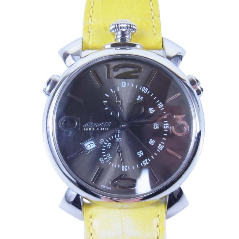 ガガミラノ GaGa MILANO 5097 THIN CHRONO シンクロノ クォーツ 時計 腕時計 イエロー系【中古】 | LINEショッピング