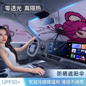 🔥臺灣熱賣⚡️汽車遮陽傘卡通遮陽前擋防曬隔熱遮陽擋板隱私遮光簾擋風玻璃車用🎉