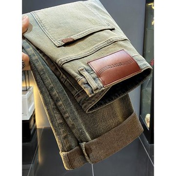 美式復古黃泥色重磅牛仔褲男士寬松小腳潮牌阿美咔嘰褲痞帥休閑褲