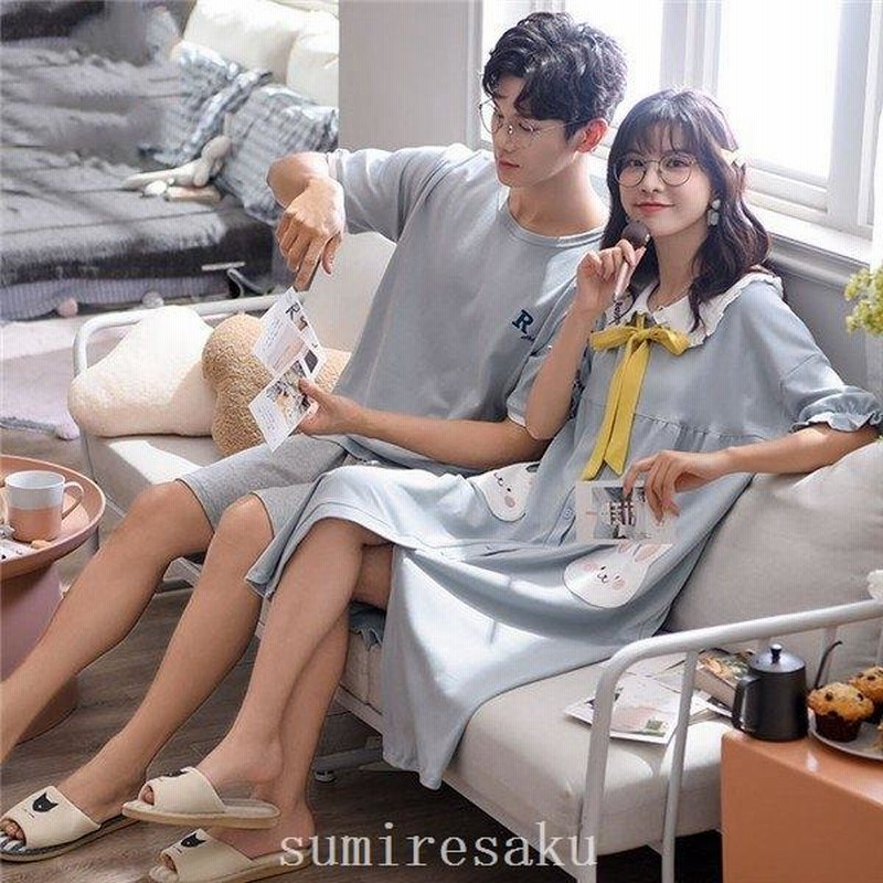 ペアパジャマパジャマレディースかわいい前開き半袖パジャマワンピースパジャマ夏 通販 Lineポイント最大1 0 Get Lineショッピング