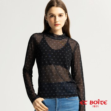 【年貨㊣獨家價】老花網眼半高領微透打底衫(黑)-  BLUE WAY ET BOîTE 箱子