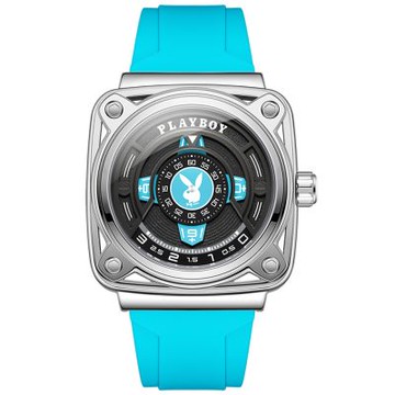 PLAYBOY 花花公子 現代時尚腕錶(銀殼/黑面/藍帶)TP3071