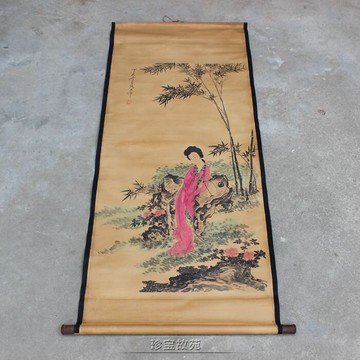 仿古中堂畫字畫影視道具卷軸畫竹女人物畫書房辦公室中堂裝飾掛畫