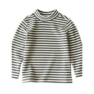 兒童雙面絨條紋打底衫 恒溫半高領長袖T恤 中大童冬款童裝