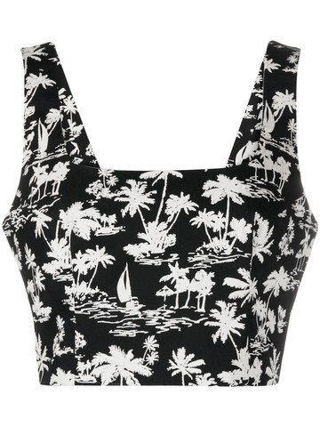 Maje - palm tree-print cropped vest - women - Cotton - 2 - Black