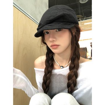 日系小眾復古棉麻褶皺云朵貝雷帽女春秋顯臉小報童帽八角畫家帽子