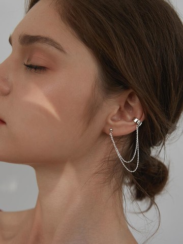 （工廠製造）（品質保證）飾品 925簡約小眾設計鏈條純銀耳夾女耳釘韓國網紅耳環耳飾個性