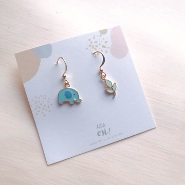 大象 綠葉 森林走走 夾式耳環 生日禮物 紙盒包裝 植物葉子