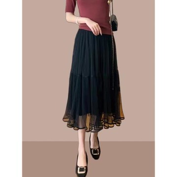 百褶裙半身裙蛋糕裙2025夏新款蓬蓬裙長裙小個子高腰顯瘦傘裙花苞