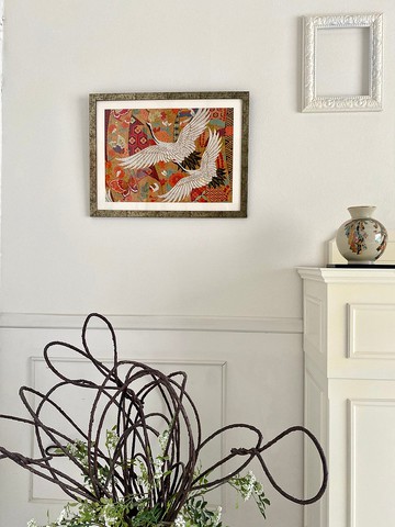 藝術框架室內藝術和服框架 053 Irouchikake 黑鶴日式現代室內幸運物品長壽慶典搬家慶典日式房間