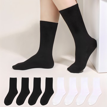 在兩隻腳上 女款 優質 日常 彈性束口 長筒襪 8雙  220-250mm  黑色 + 白色