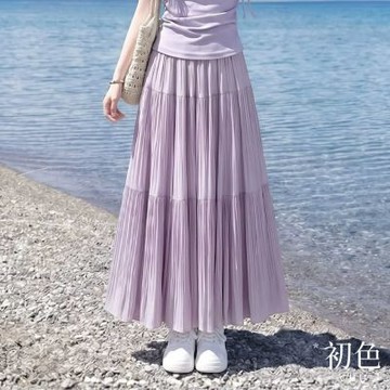 初色 純色仙女雪紡高腰拼接百褶蛋糕裙半身裙-共4色-13305(M-2XL可選/現貨+預購)