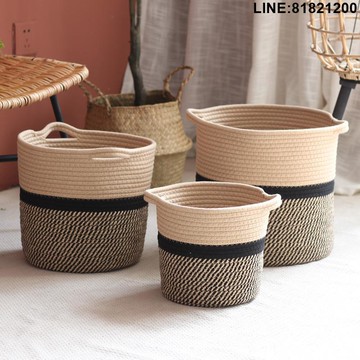 收納籃 收納筐 儲物筐 置物架 免運 熱銷 開發票 棉繩編織收納筐家居用品玩具雜物臟衣服收納籃桌面臥室整理儲物筐