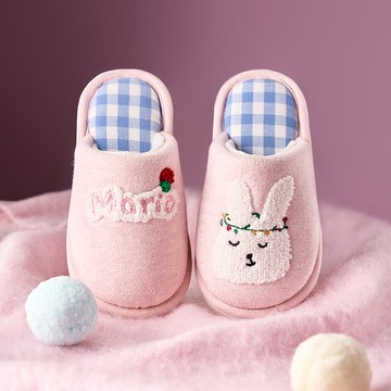 Cheerful Mario幸福瑪麗 可愛兔子女童棉拖鞋 冬季兒童家居室内女孩秋冬保暖毛毛拖鞋