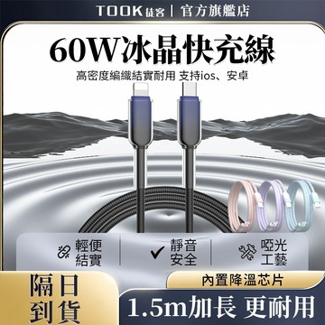 【隔日達】PD60W冰晶快充編織線⚡抗拉扯冰晶快充頭 Type-c轉Type-c/蘋果 多色可邂🌈快充數據線 充電線 線