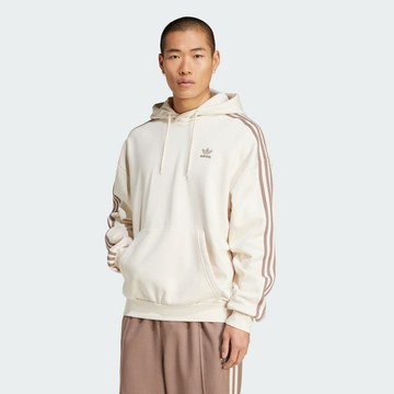 ADIDAS 帽T BAGGY HOODIE 米咖色 三葉草 復古 三線 男 JP1073