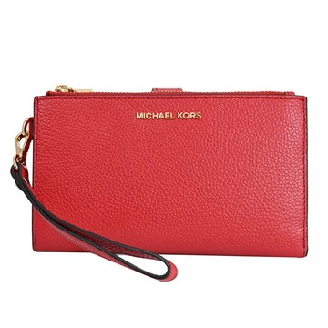 MICHAEL KORS JET SET 浮雕LOGO荔紋手提式雙拉鍊長夾.紅