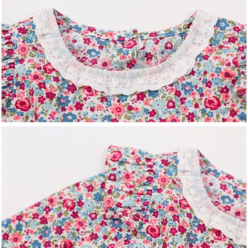 2022年春季新款童裙女童棉布花邊公主裙花邊領滿版小花兒童連衣裙