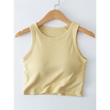 小圓領 短款露臍背心女夏外穿防走光 帶胸墊罩杯一體無袖打底內搭