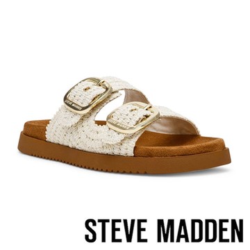 STEVE MADDEN-MIRAMAR 雙扣帶草編拖鞋-白色