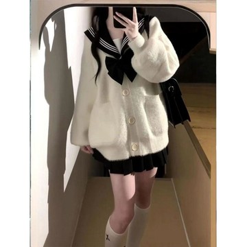 【砂糖夢境】開衫學院毛茸茸減齡fufu春季寬鬆小個子毛衣開衫針織外套針