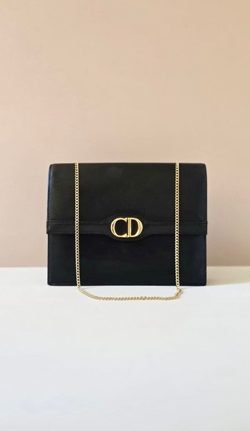 中古二手包 Dior 黑金色翻蓋包 單肩包 側背包 斜背包 古董包手袋