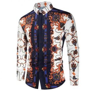 外貿跨境2024秋裝新款男士宮廷風3D數碼印花襯衣長袖青年襯衫