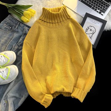 日系純色高領針織衫毛衣男女2025秋冬季ins潮流個性設計感毛線衣