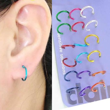 BB2570【1組 耳環組合】彩色半圓形耳環 半圓圈C耳骨釘 細耳針 U形圓弧圈圈耳環