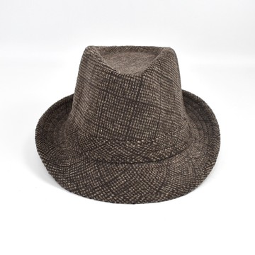 紳士帽 咖啡色格線毛呢材質 NHB23